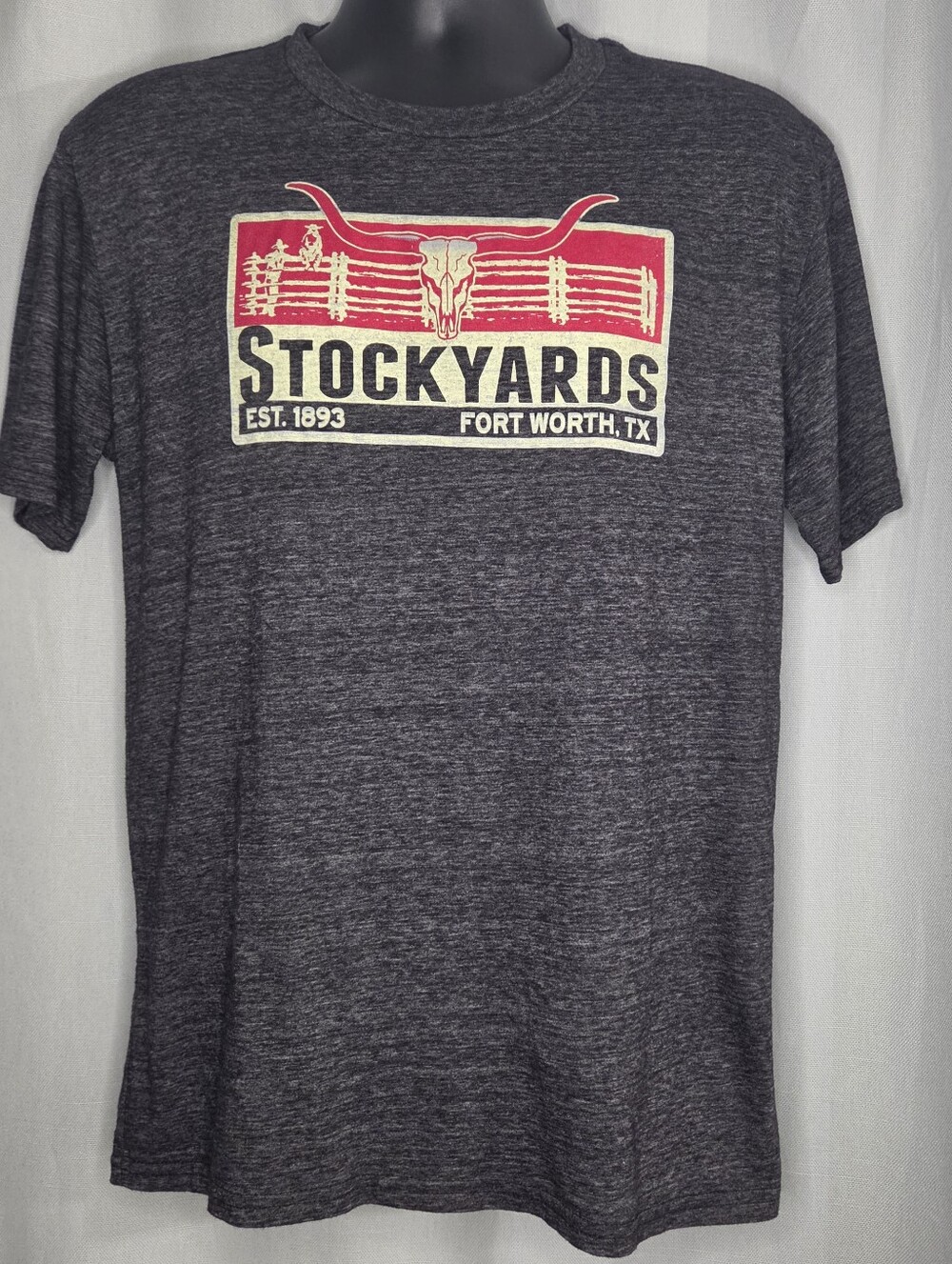 Gray Graphic Tee - Men's Short Sleeve Shirt Stockyards Fort Worth TX Size Medium